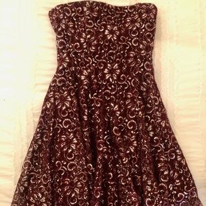 Bloomingdales Strapless Lace Party Dress silver